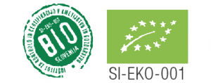 Logotipos de certificación Bio de Eslovenia y de la UE, garantizando la calidad de los probióticos.