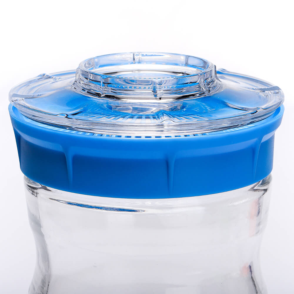 Kefirko tarro de cristal transparente con tapa coladora y tapa enroscable transparente