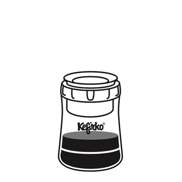 Ilustración del tarro de vidrio Kefirko cerrado, mostrando el cultivo de masa madre en reposo.