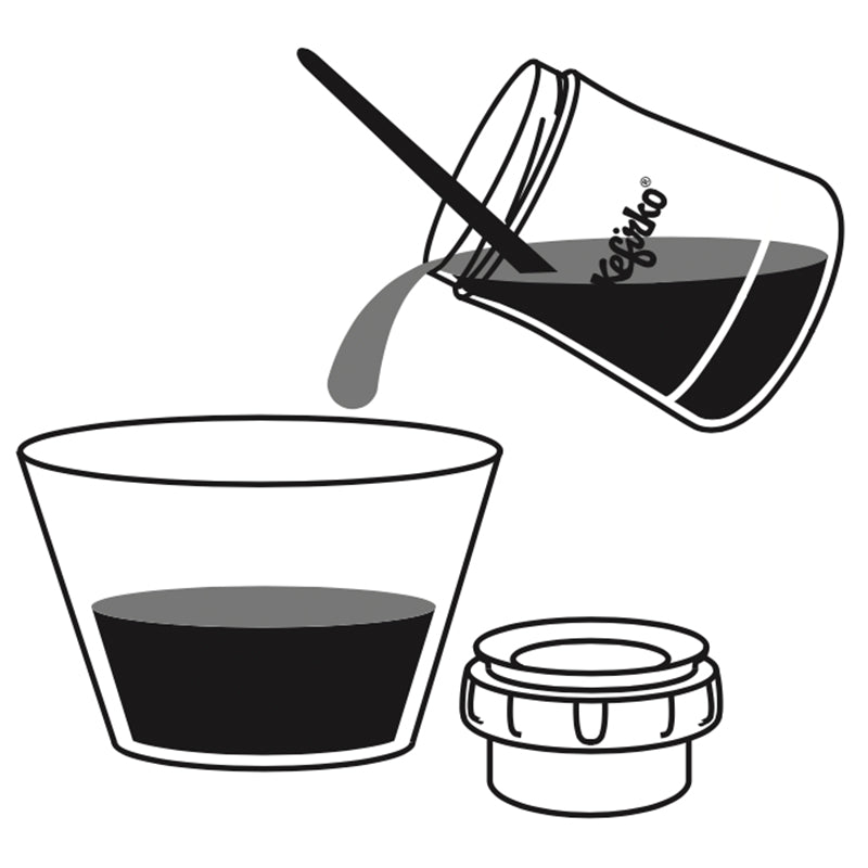 Ilustración mostrando cómo verter el contenido del vaso multifunción Kefirko a otro recipiente.