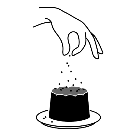 Icono de una mano añadiendo cultivos de kéfir en un cuenco para iniciar la fermentación.