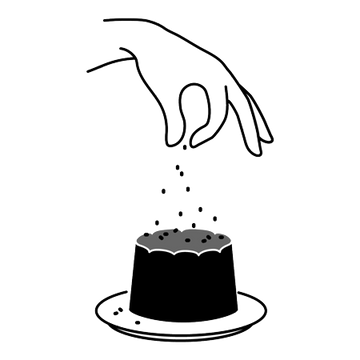 Icono de una mano añadiendo cultivos de kéfir en un cuenco para iniciar la fermentación.