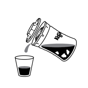 pictograma de recipiente kefirko viertiendo kefir en un vaso de cristal