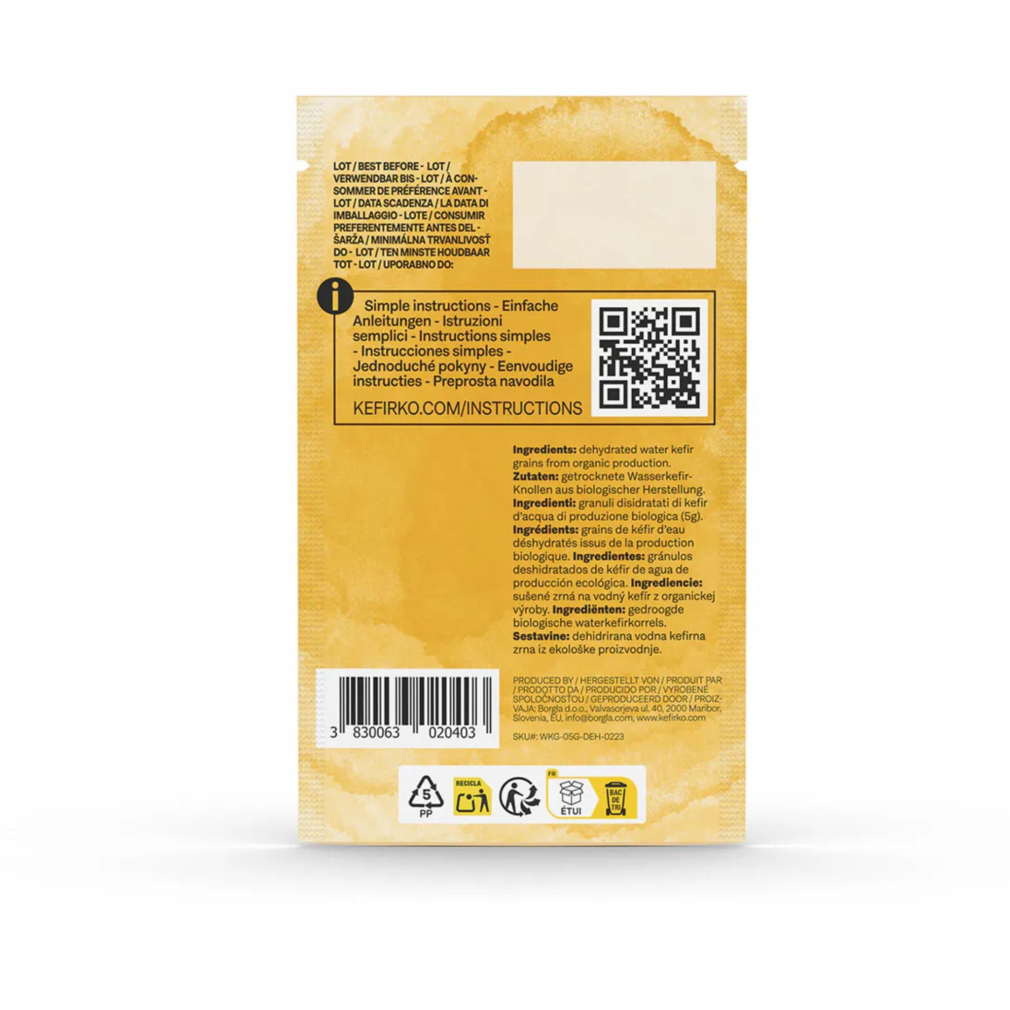 sobre de nodulos de kefir de agua deshidratados instrucciones