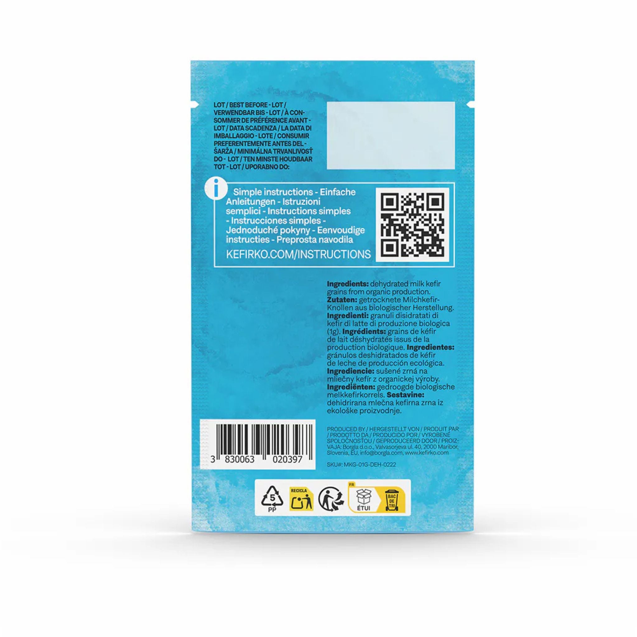 sobre de nodulos de kefir de leche deshidratados instrucciones