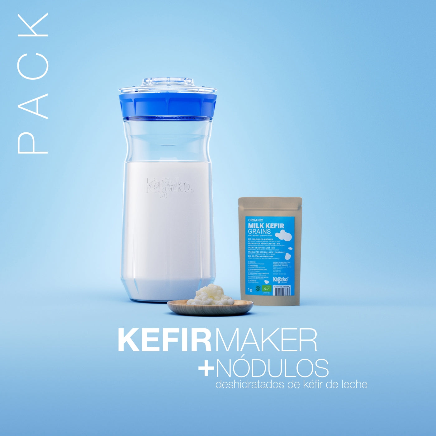 Pack Fermentador Kefir 900ml + Nódulos Ecológicos de Kefir de Leche Deshidratados