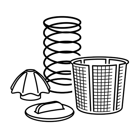 Accesorios del fermentador de queso: cesta de malla, muelle de presión y disco prensador para la preparación.