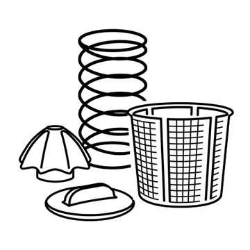 Accesorios del fermentador de queso: cesta de malla, muelle de presión y disco prensador para la preparación.