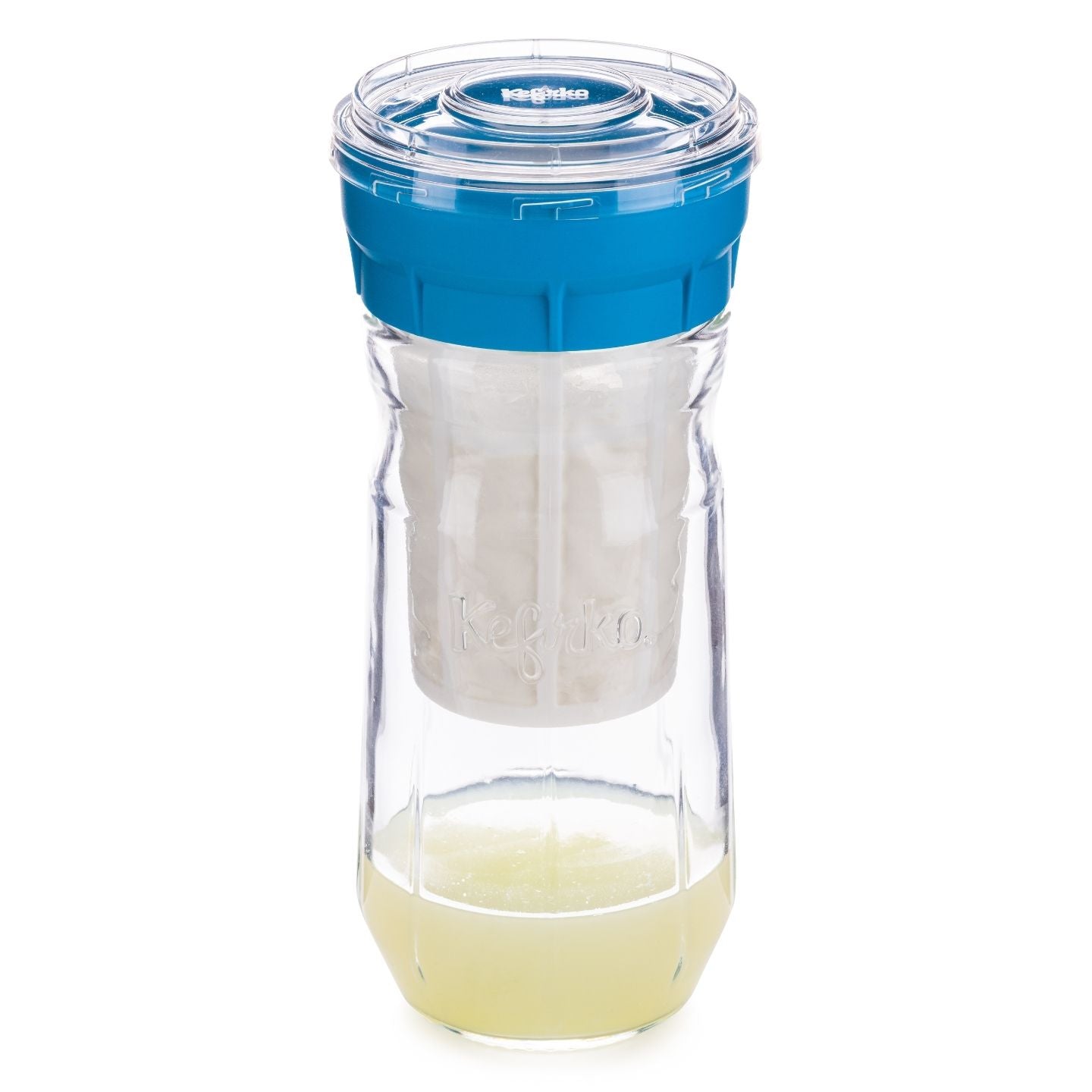 tarro de cristal grande con cesta hacer queso casero azul