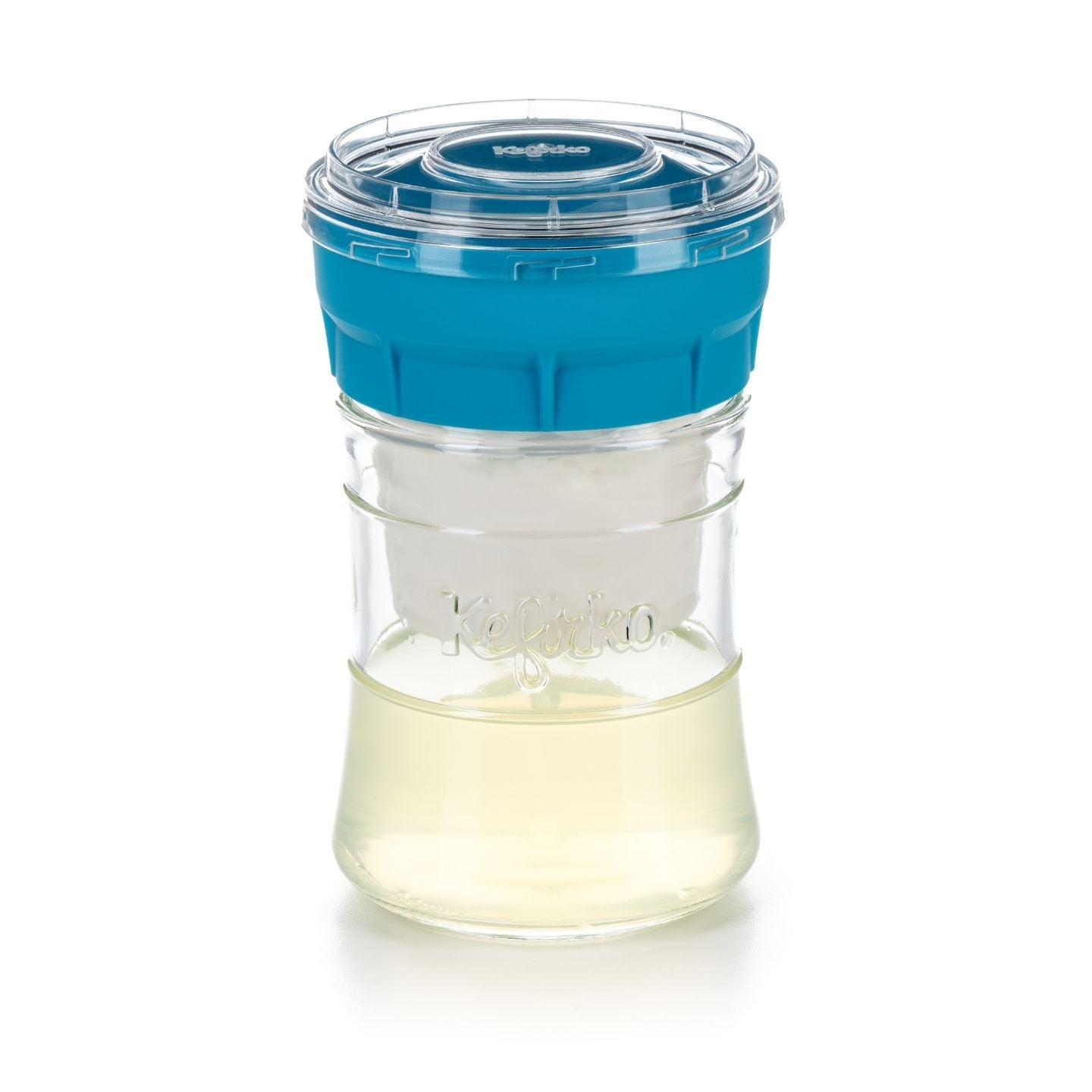 tarro de cristal grande con cesta hacer queso casero azul