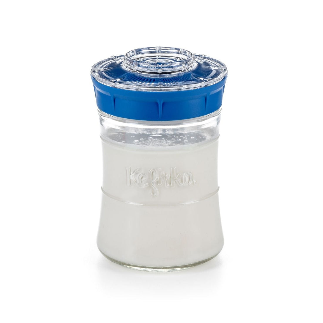 tarro de cristal pequeño para hacer kefir con tapa azul